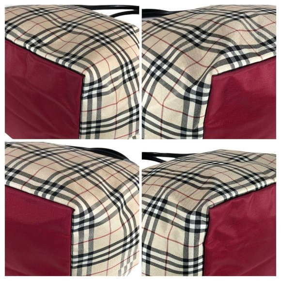 Burberry Nova check NEW travel tote zipper top black leather trim Large H103 - Picture 5 of 7